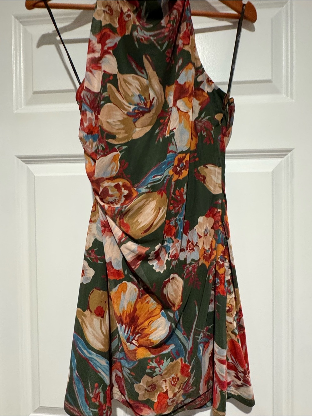 Lulus Floral Halter Midi Dress in Olive Green